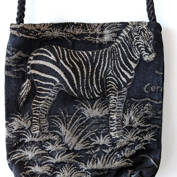 VINTAGE 90s Embroidered Zebra Bag Casual Crossbody Purse Travel Grunge Black - Picture 3 of 9